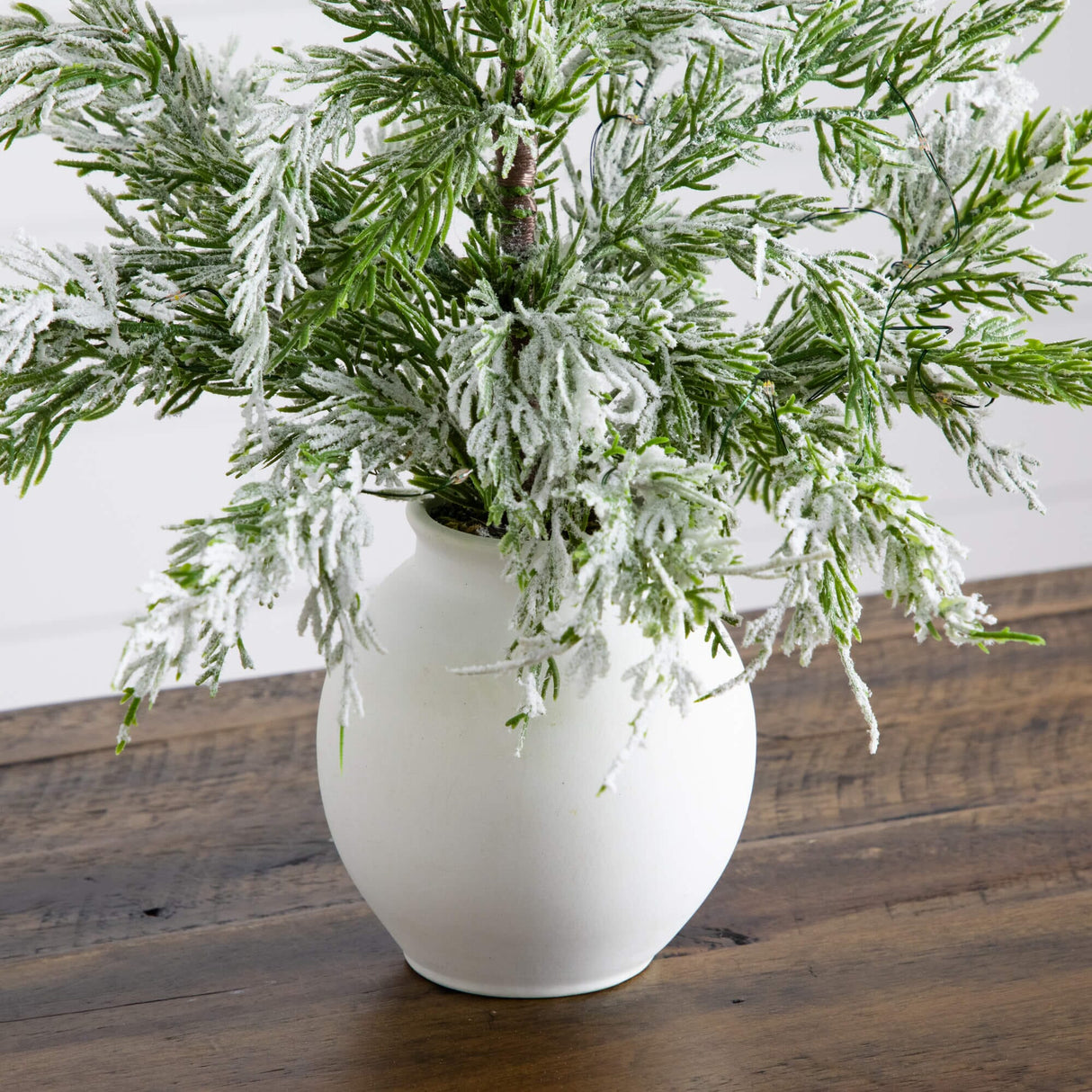 18" Pre-Lit Artificial Mini Snowed Cypress Christmas Tree with 12 LED Lights in  White Ceramic Planter
