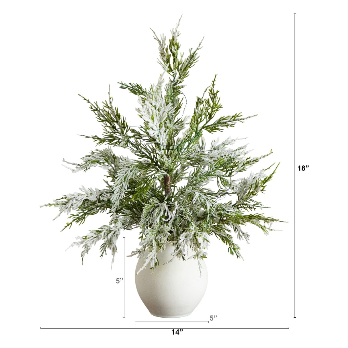 18" Pre-Lit Artificial Mini Snowed Cypress Christmas Tree with 12 LED Lights in  White Ceramic Planter