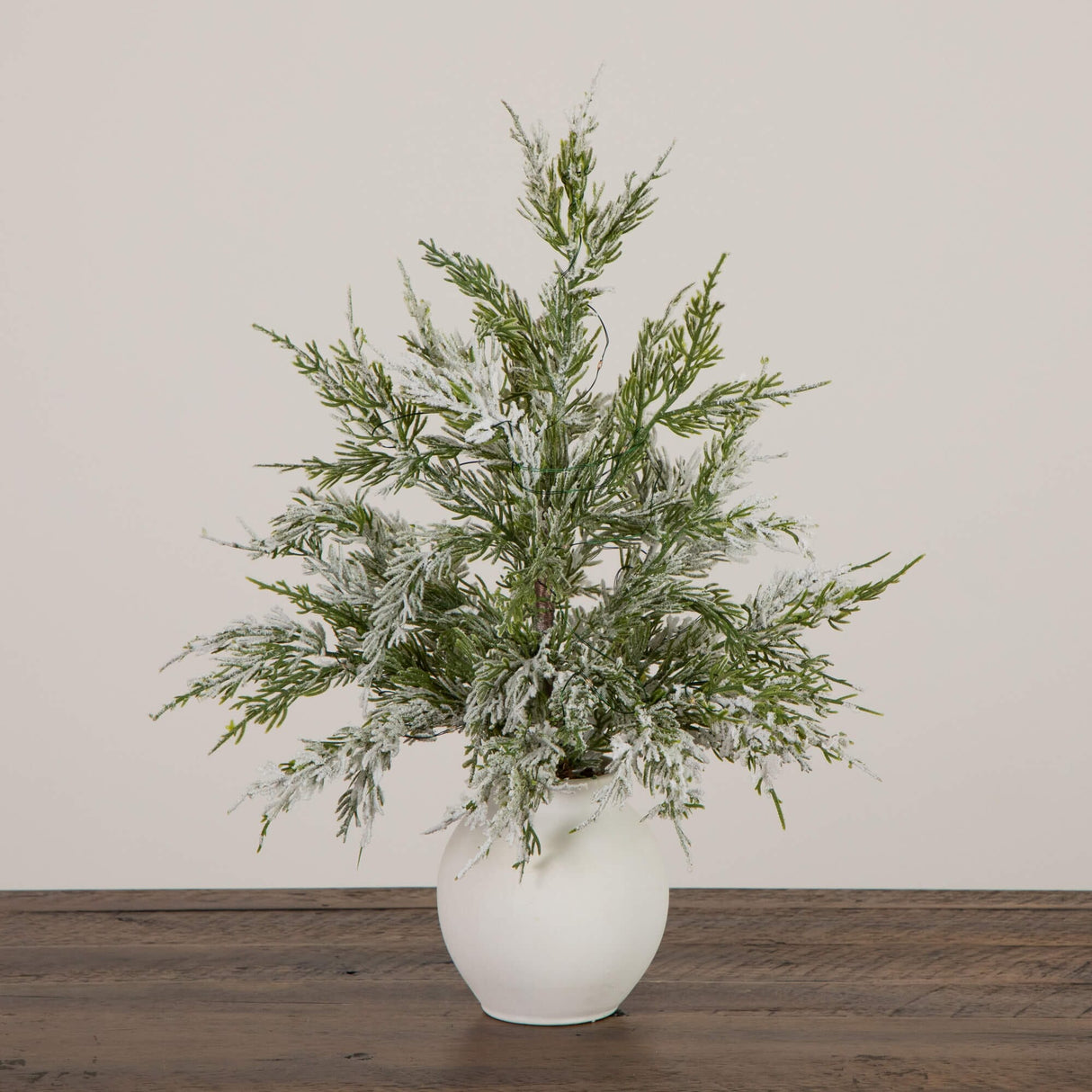 18" Pre-Lit Artificial Mini Snowed Cypress Christmas Tree with 12 LED Lights in  White Ceramic Planter