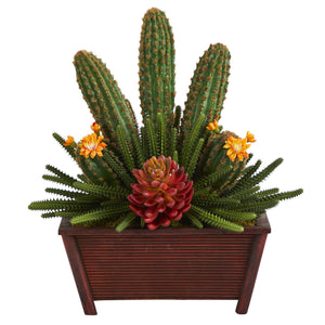 18” Mixed Cactus Succulent Artificial Plant in Planter