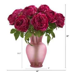 18” Peony Artificial Arrangement in Rose Colored Vase