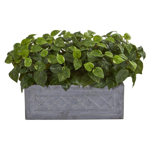18" Pothos Artificial Plant in Stone Planter"