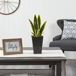 18” Sansevieria Artificial Plant in Embossed Black Planter