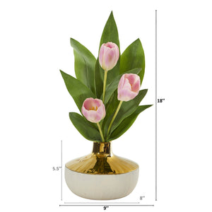 18” Tulip Arrangement in Gold and Cream Elegant Vase