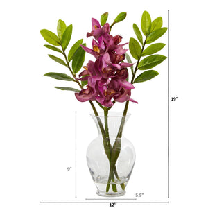 19” Cymbidium Orchid and Faux Zamioculcas Artificial Arrangement