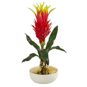 19” Dragon Fruit Artificial Arrangement in Gold and Cream Elegant Vase