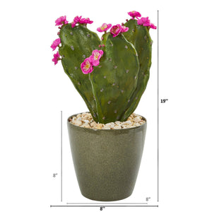 19” Flowering Cactus Artificial Plant in Green Planter