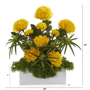 19” Mum and Cyperus Artificial Arrangement in White Vase