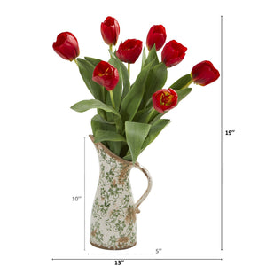 19” Tulip Artificial Arrangement in Floral Pitcher