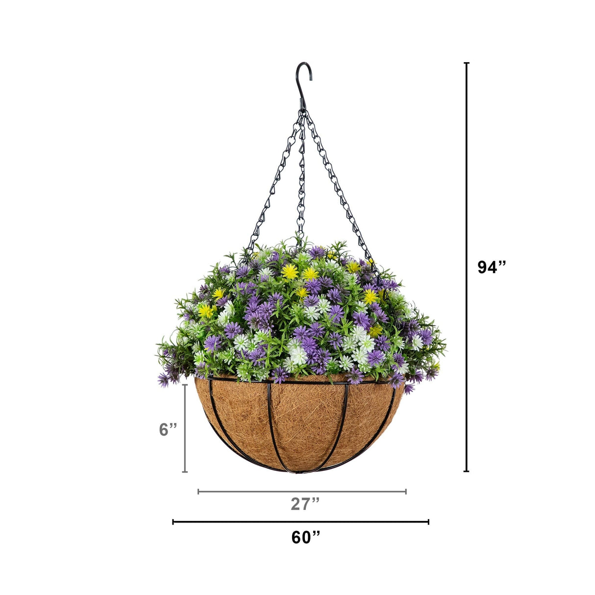 19” UV Resistant Artificial Dandelion and Rosemary Hanging Basket (Indoor/Outdoor)