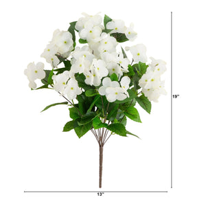 19" UV Resistant Artificial Hydrangea Bush (Indoor/Outdoor) - Set of 3