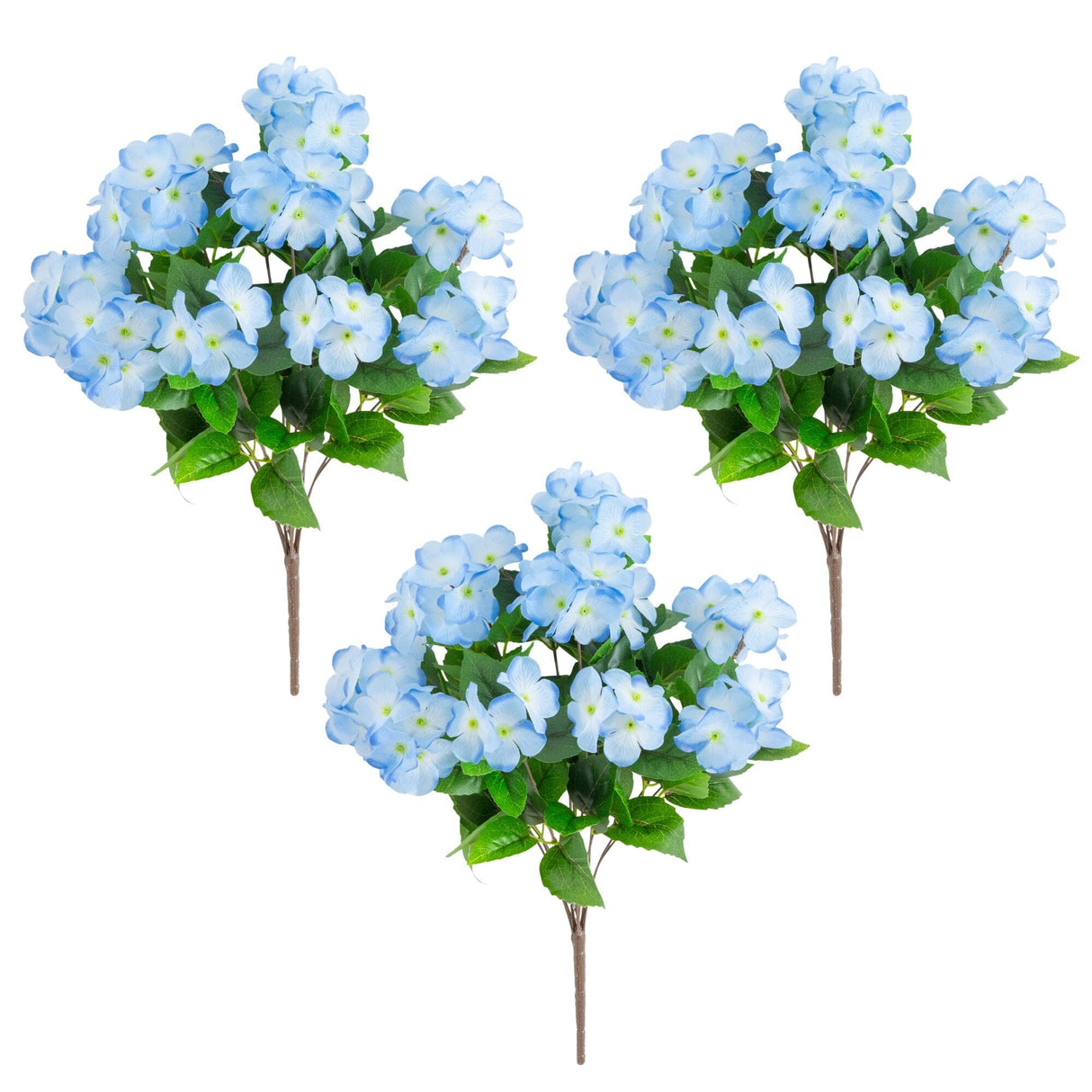 19" UV Resistant Artificial Hydrangea Bush (Indoor/Outdoor) - Set of 3