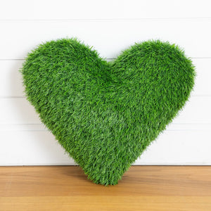 19" UV Resistant Artificial Heart Shaped Grass Pillow Cushion (Indoor/Outdoor)
