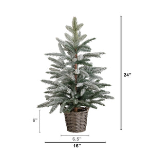 2' Artificial Frosted Christmas Tree in Decorative Basket