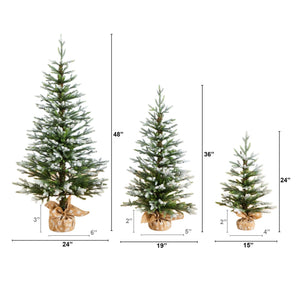 2', 3', 4' Artificial Snowed Balsam Fir Christmas Tree in Burlap Wrapped Base - Set of 3