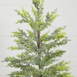 2’ Pre-Lit Artificial Snowed Cypress Christmas Tree with 30 LED Lights in Hyacinth Basket
