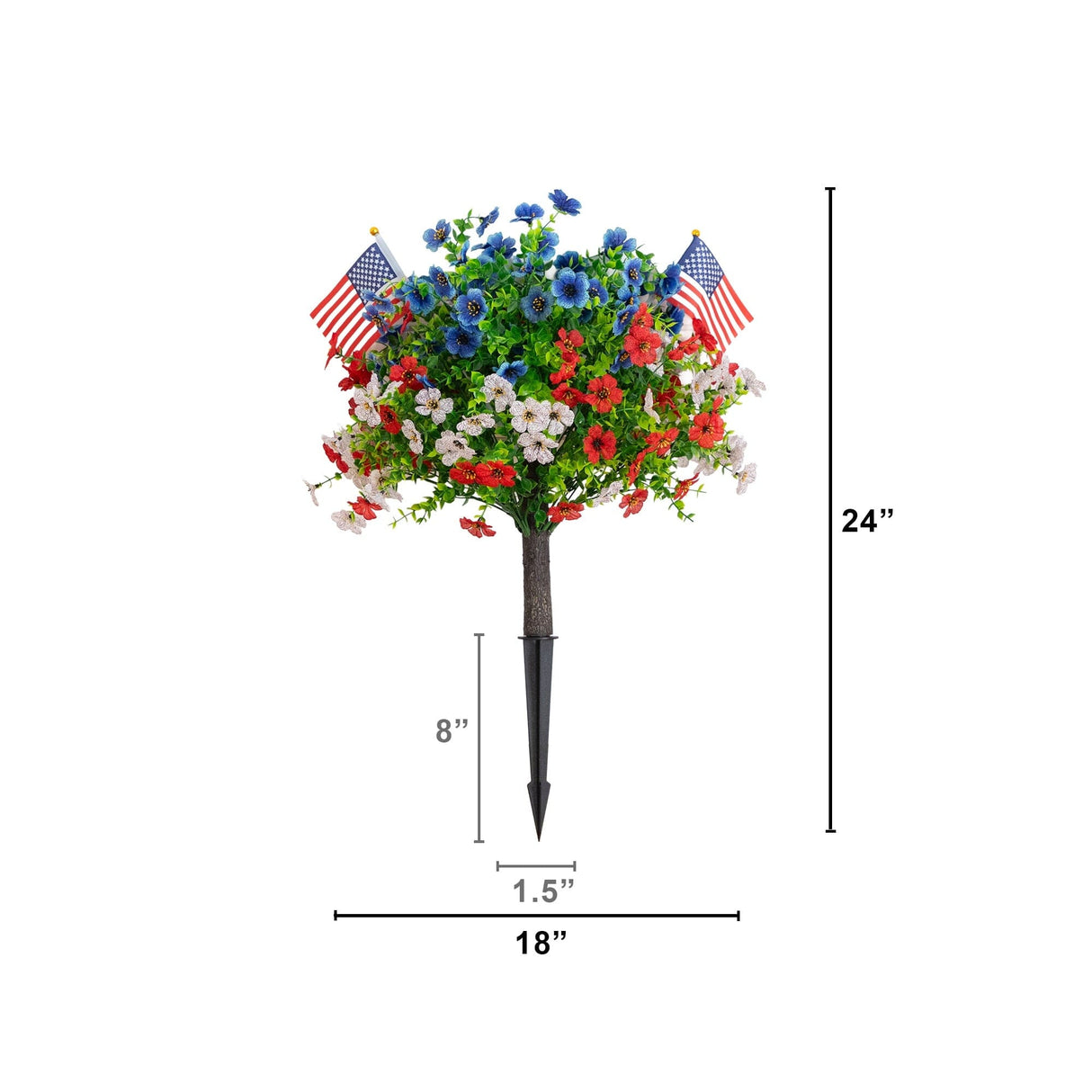 2' UV Resistant Artificial Red, White and Blue Flowering Daisy Bush with Integrated Ground Stake (Indoor/Outdoor) - Set of 2