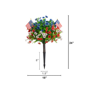2' UV Resistant Artificial Red, White and Blue Flowering Daisy Bush with Integrated Ground Stake (Indoor/Outdoor) - Set of 2