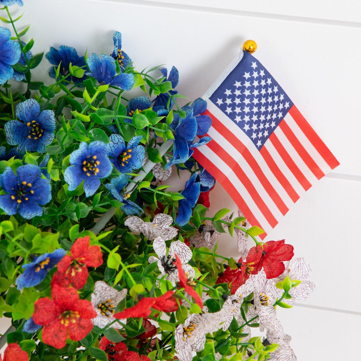 2' UV Resistant Artificial Red, White and Blue Flowering Daisy Bush with Integrated Ground Stake (Indoor/Outdoor) - Set of 2