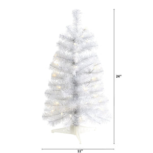 2’ White Artificial Christmas Tree with 35 LED Lights and 72 Bendable Branches