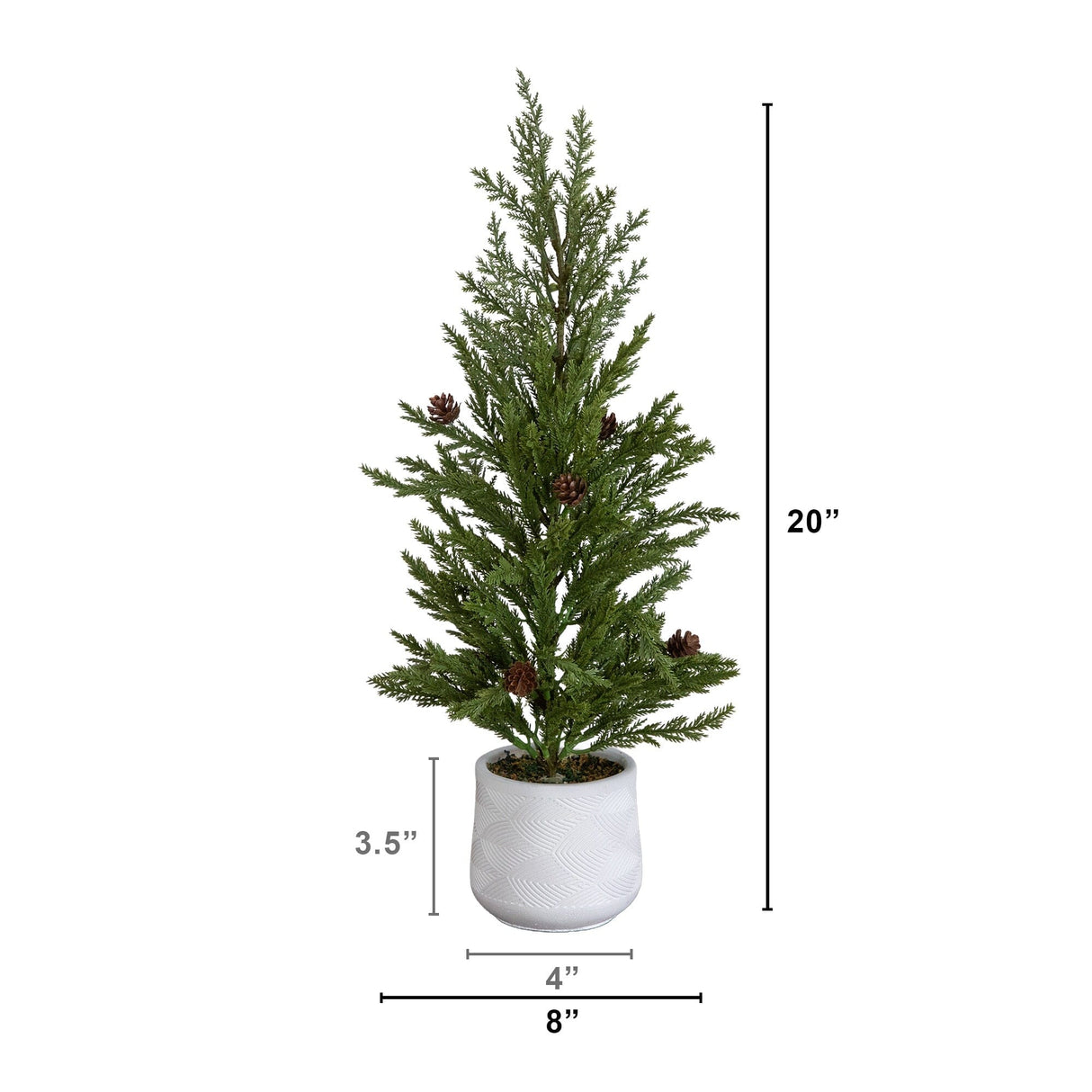 20” Artificial Christmas Cedar Pine Tree with Pinecones in White Ceramic Planter