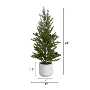 20” Artificial Christmas Cedar Pine Tree with Pinecones in White Ceramic Planter