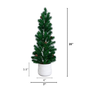 20” Artificial Christmas Tree with Pinecones in White Ceramic Planter