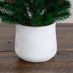20” Artificial Christmas Tree with Pinecones in White Ceramic Planter