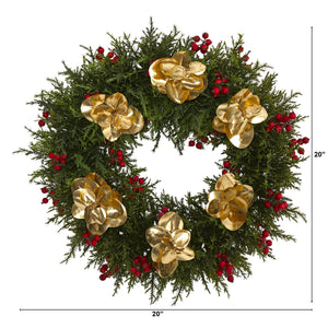 20” Cedar Berry and Metallic Eucalyptus Artificial Wreath