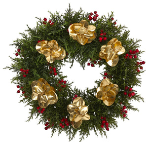 20” Cedar Berry and Metallic Eucalyptus Artificial Wreath