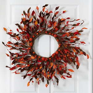 20” Harvest Leaf and Mini Pumpkin Artificial Wreath