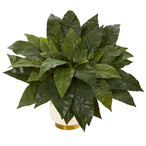 21” Bird’s Nest Fern Artificial Plant in Cream Planter with Gold Base