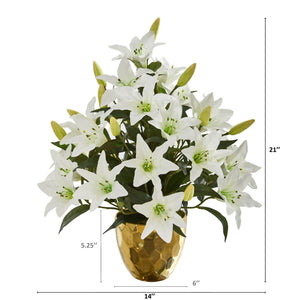 21” Lily Artificial Arrangement in Designer Gold Bowl