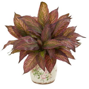 21” Musa Artificial Plant in Floral Print Vase