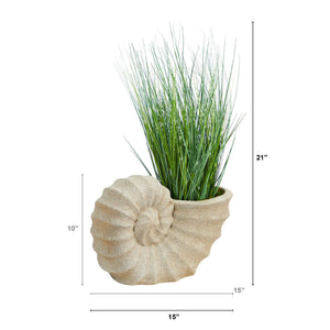 21” Onion Grass Artificial Plant in Shell Shaped Planter