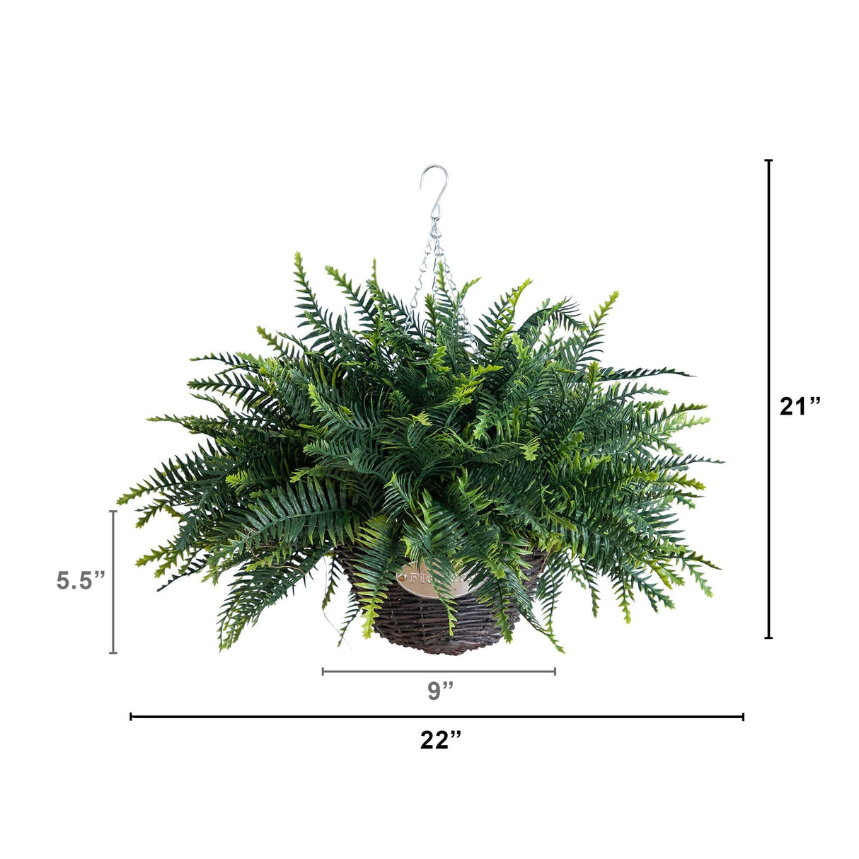 21" UV Resistant Artificial Fern in Hanging Basket (Indoor/Outdoor) - Set of 2