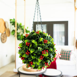 21” UV Resistant Artificial Holly Berry Christmas Hanging Ball (Indoor/Outdoor)