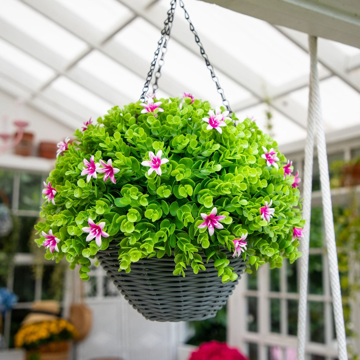 21” UV Resistant Artificial Lily and Eucalyptus Hanging Basket (Indoor/Outdoor)