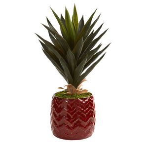 22" Agave Faux Plant in Red Planter