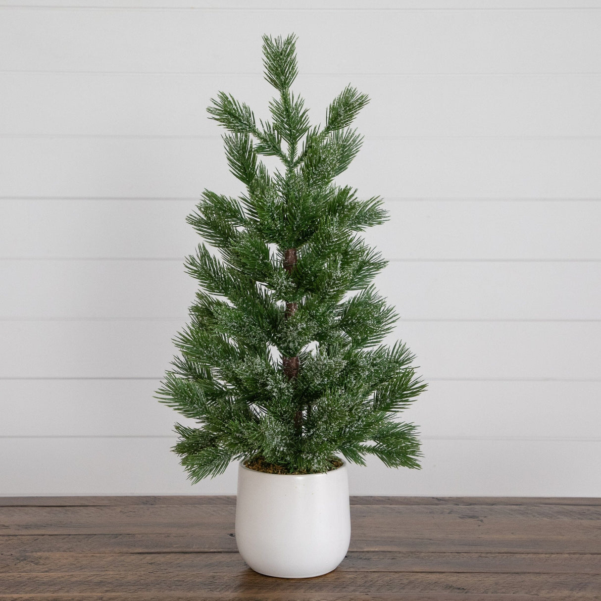 22” Artificial Frosted Christmas Tree in White Ceramic Planter