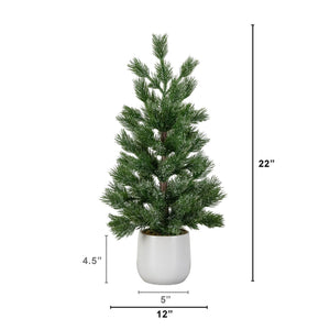 22” Artificial Frosted Christmas Tree in White Ceramic Planter