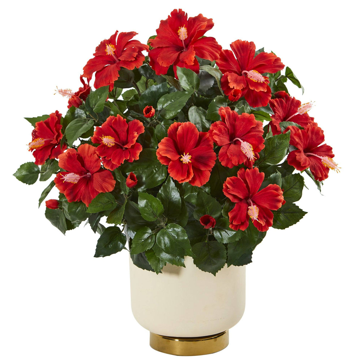 22” Hibiscus Artificial Plant in White Bowl