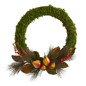22” Pear, Magnolia and Moss Artificial Wreath