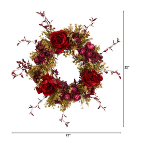 22” Peony and Rose Artificial Wreath