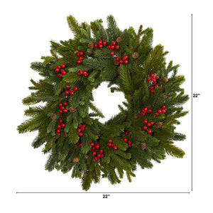 22” Pine, Pinecone and Berry Artificial Wreath