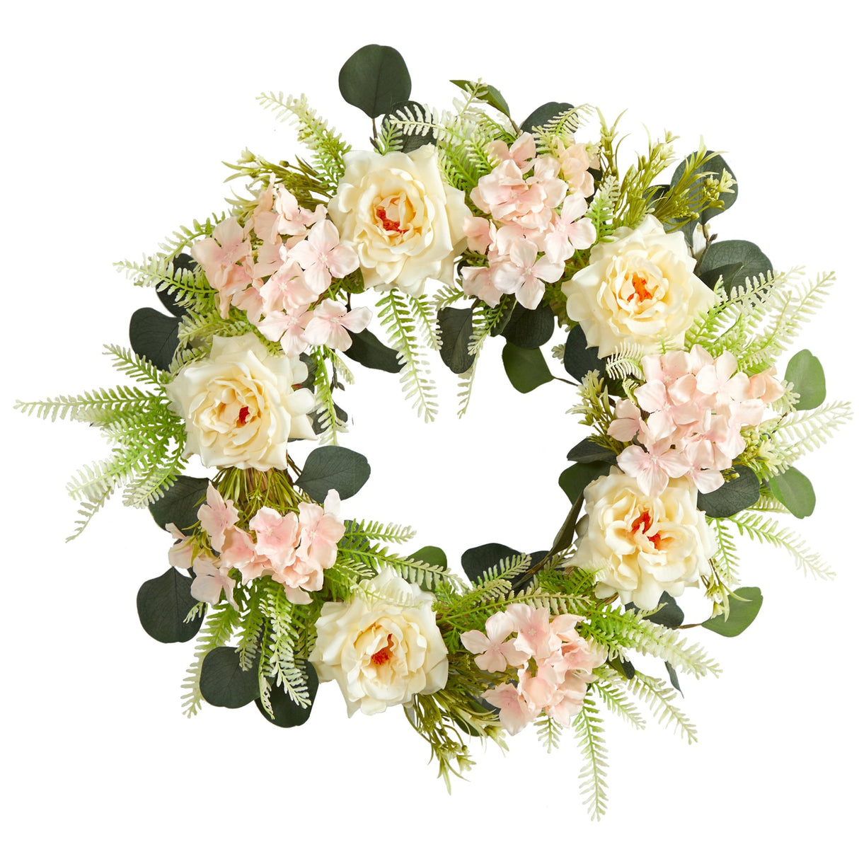 22” Rose and Hydrangea Artificial Wreath
