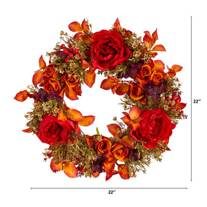22” Rose and Peony Artificial Wreath