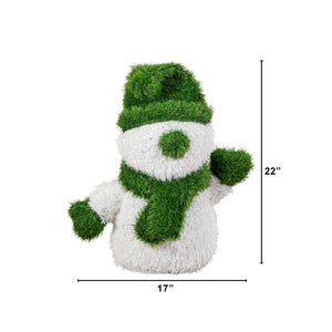 22” UV Resistant Artificial Christmas Grass Garden Plush Topiary Snowman (Indoor/Outdoor)