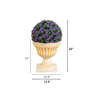 22” UV Resistant Artificial Flowering Ball Topiary in Decorative Urn Planter (Indoor/Outdoor)