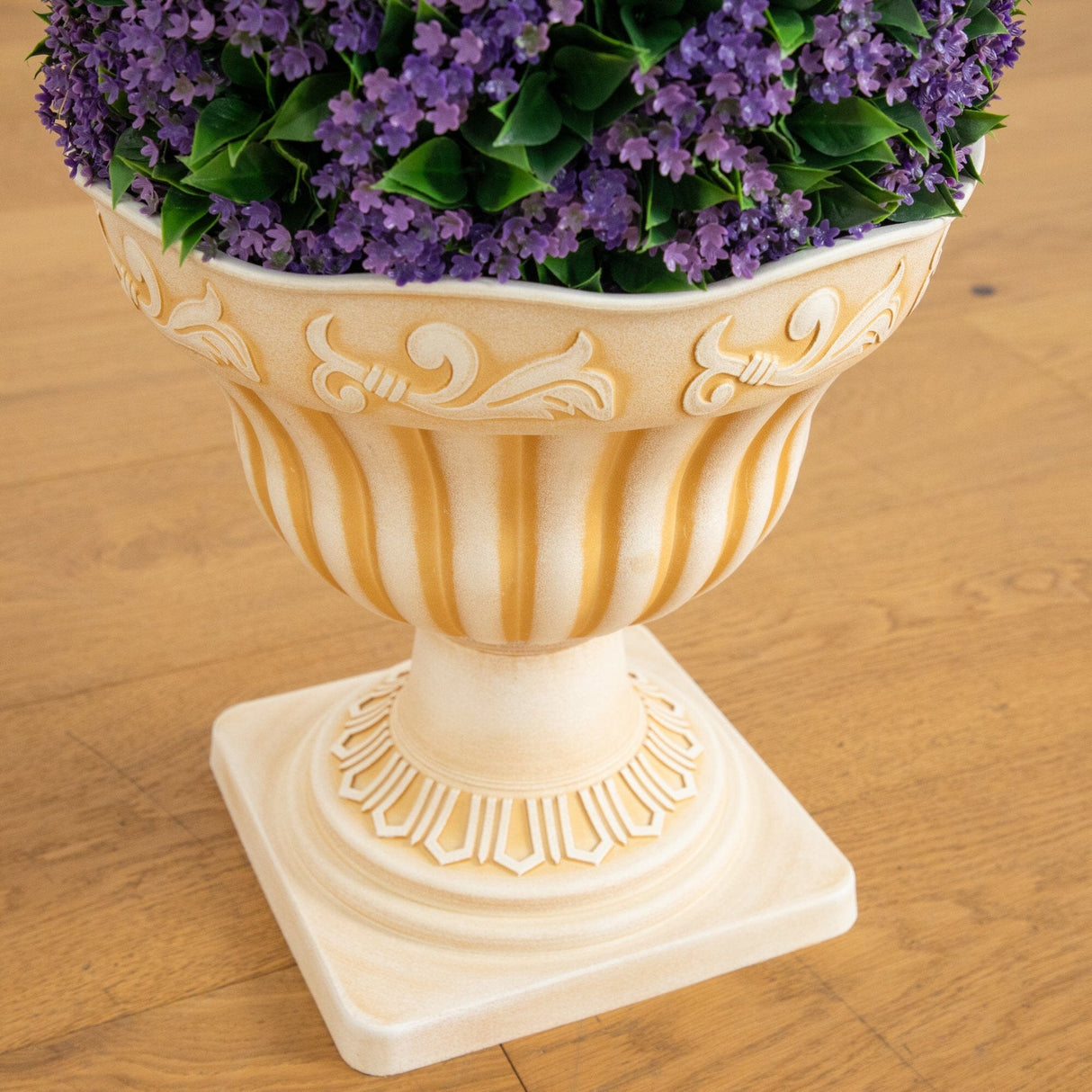 22” UV Resistant Artificial Flowering Ball Topiary in Decorative Urn Planter (Indoor/Outdoor)